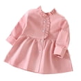 thumbnail image 1 of Besolor Baby Kids Girl Dresses Solid Color Long Sleeve Ruffle Single-Breasted Dress Fall Clothes 1-10 Years, 1 of 3