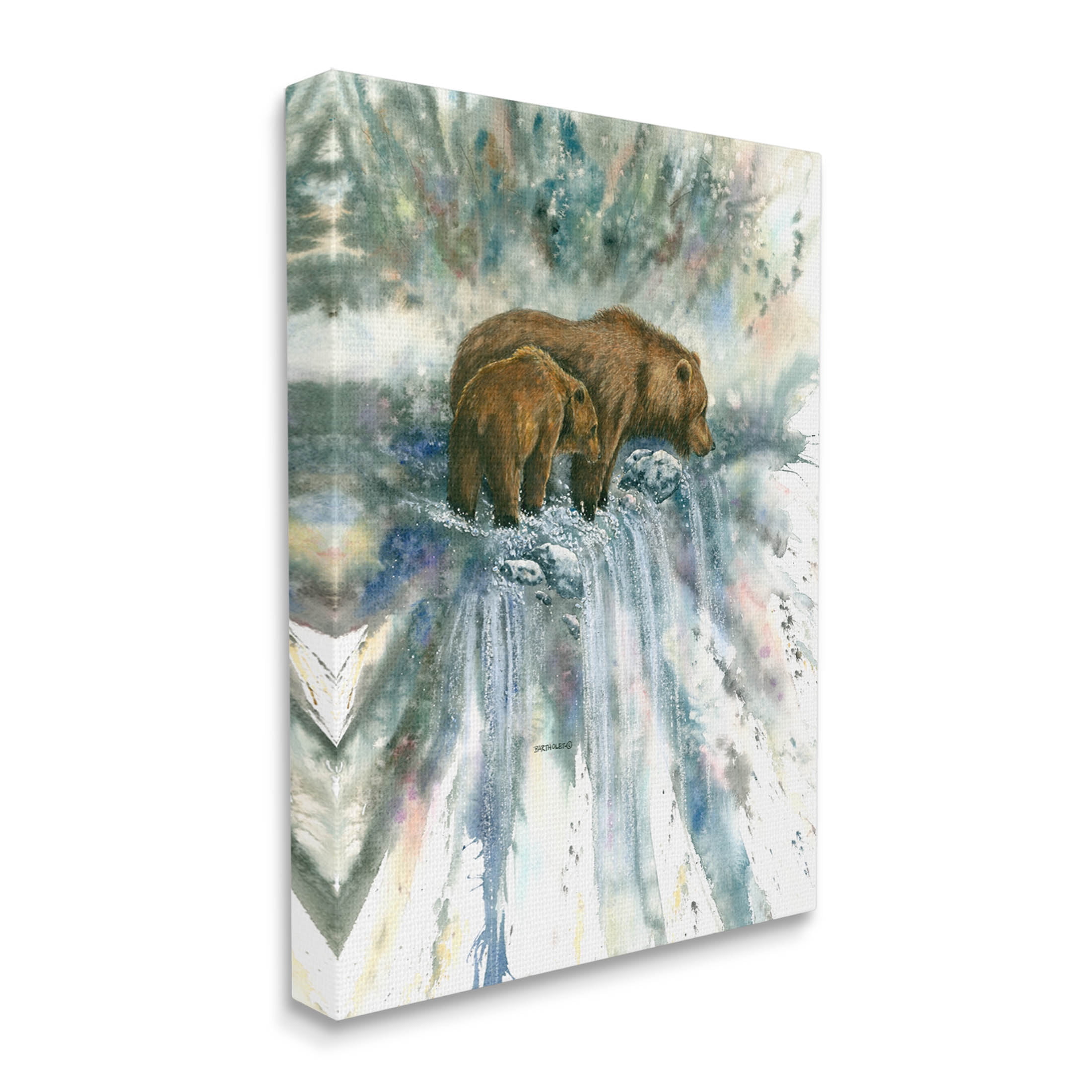 Two Bears Waterfall Nature Animals & Insects Graphic Art Gallery Wrapped Canvas Print Wall Art