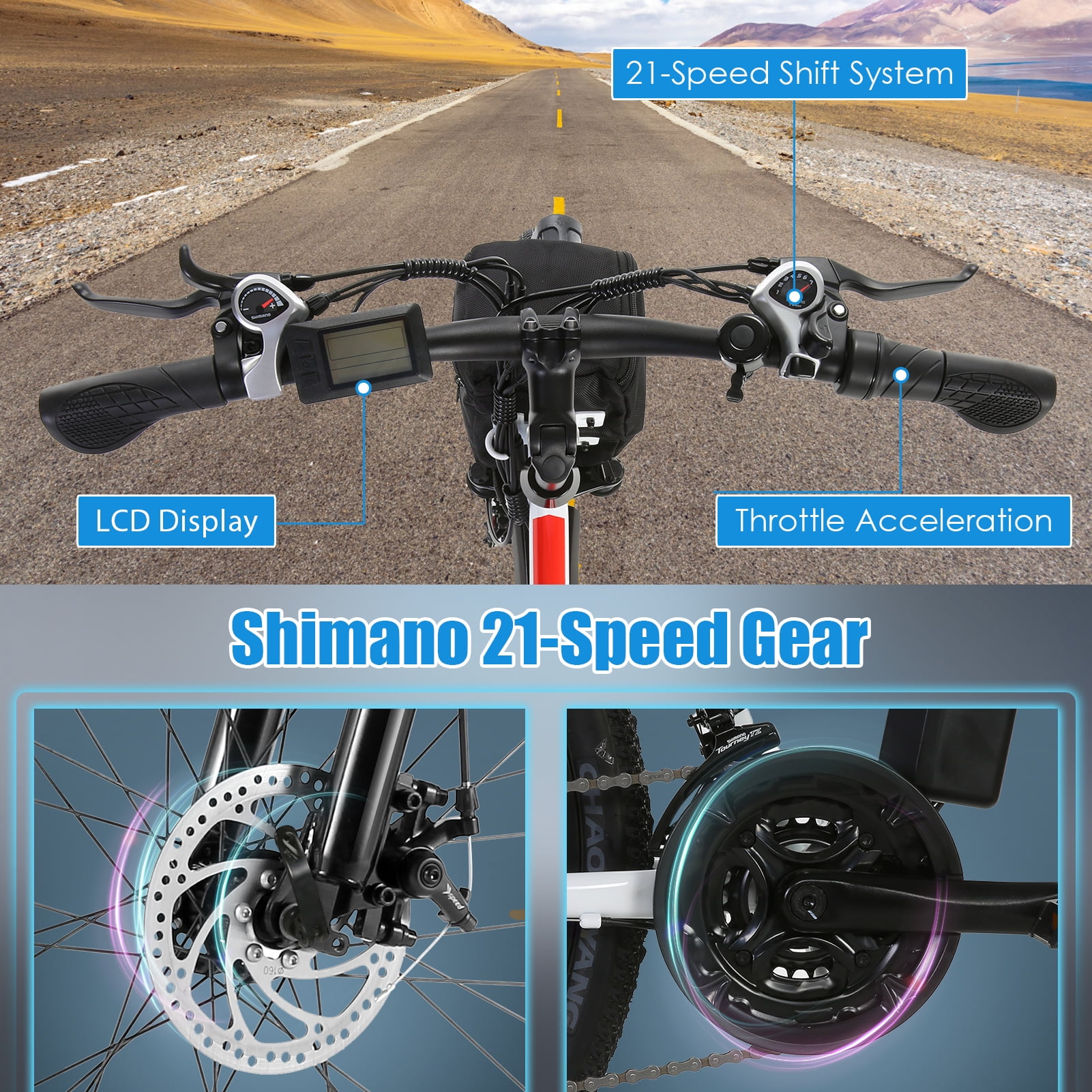 Elifine 500W 26" Electric Bike Folding Electric Mountain Bike for Adults, 22Mph, 48V 7.8Ah Battery Foldable Ebike, 21 Speed, Full Suspension Mountain E-bikes for Men Women with 5 Riding Modes, UL2849
