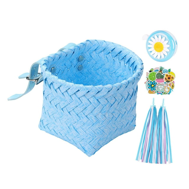 Juego de accesorios de decoración para bicicletas infantiles, timbre portátil y pegatinas. Azul
