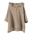 thumbnail image 5 of Xudanell Hooded Sweatshirt Women Thin Loose Button Short Sleeved Cotton Linen Summer Fashion Plus Size Coffee XXL, 5 of 5