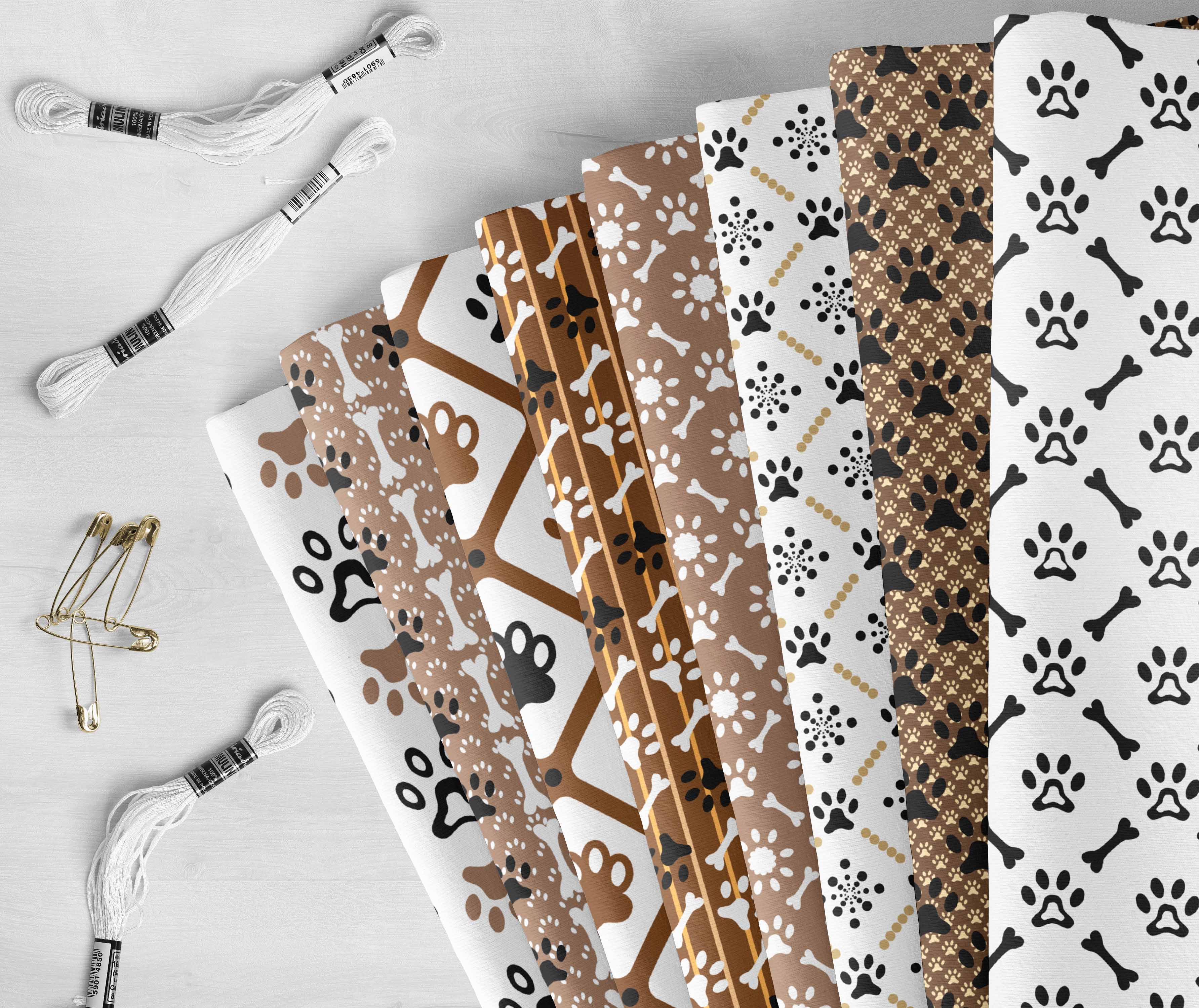 Soimoi 8 Pc Fat Quarter Bundle,Dog Paw PrintPrint 18"x 22"DIY Patchwork-100% CottonPre-Cut Quilting Fabric White & Brown