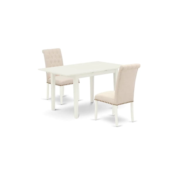 Ergode NOBR3-LWH-02, 3-Piece Dining Table Set, Rubber Wood, Linen White Finish, 2 Padded Parson Chairs, Easy Assembly, Versatile & Stylish