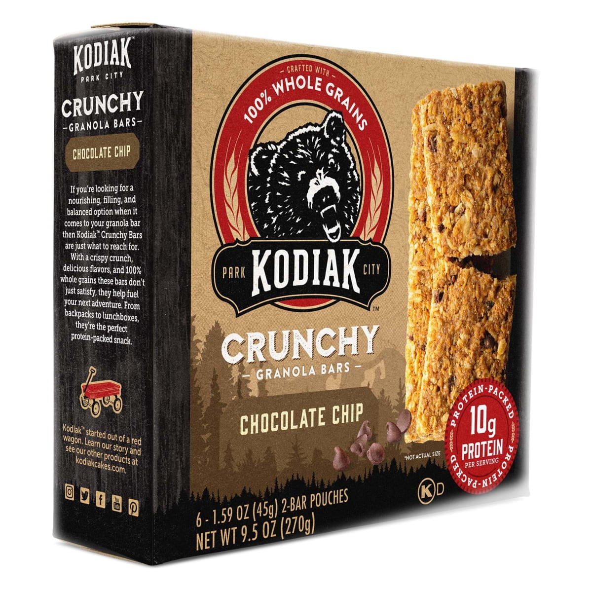 (3 pack) Kodiak Protein-Packed Chocolate Chip Crunchy Granola Bars, 1.59 oz, 6 Count