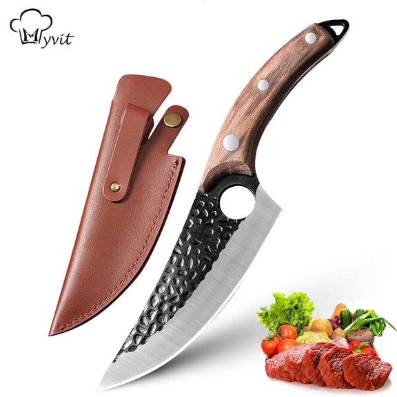 MYVIT Stainless Steel Kitchen Knife 6-inch Meat Cleaver Sharp Chefs Butcher Knife Non Stick Steel Blade Cutting Cooking Slicer with Sheath