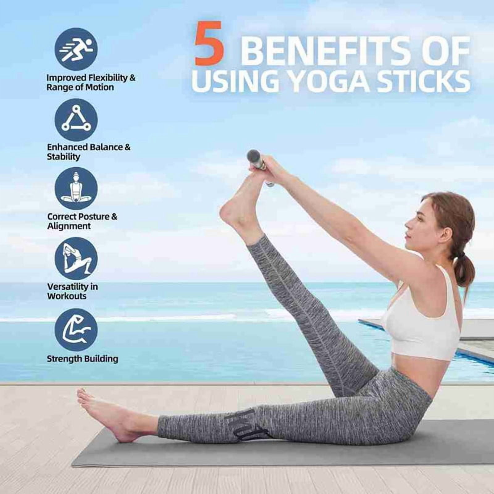 Yoga Stick 5 Ft Sturdy Steel Adjustable Stretching for Mobility, Flexibility and Balance Versatile Exercise
