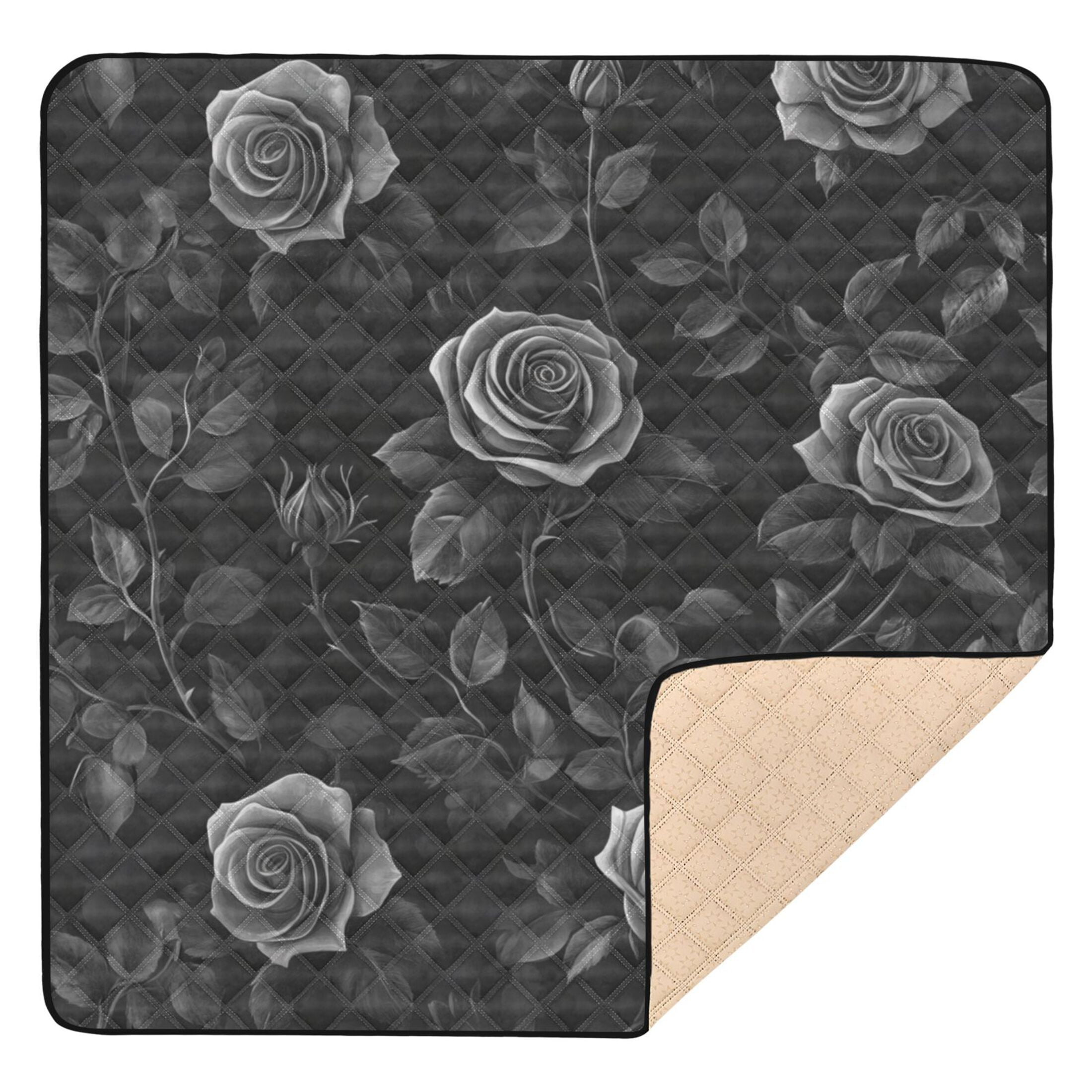 WOBOGO Black Rose Baby Playmats Extra Large Waterproof Rollable Activity Pads for Toddlers 50×50inch