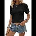 thumbnail image 3 of Camisetas Casuales de Corta para Mujer, Cuello Redondo, Holgadas, Blusas Negras XXL, 3 of 9
