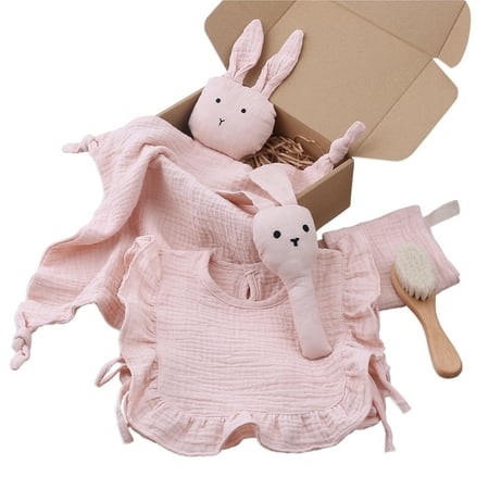

5 Pcs Square Wash Facecloth Infants Feeding Bib Appease Towel Hair Brush Rattle Teether Baby Toys Gifts