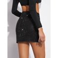 thumbnail image 2 of Black Rhinestone-Embellished Denim Mini Skirt With Flap Pockets, 2 of 7