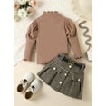 thumbnail image 2 of Wassery 2PCS Kids Girls Fall Outfits 1T 2T 3T 4T 5T 6T Toddler Girls Clothes Ribbed Lettuce Trim Long Sleeve Tops Houndstooth Print Skirt 0-6 Years, 2 of 9