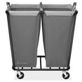 thumbnail image 2 of Dryser 2 Section Commercial Rolling Laundry Hamper on Wheels with Removable Canvas Bins - Gray, 2 of 7