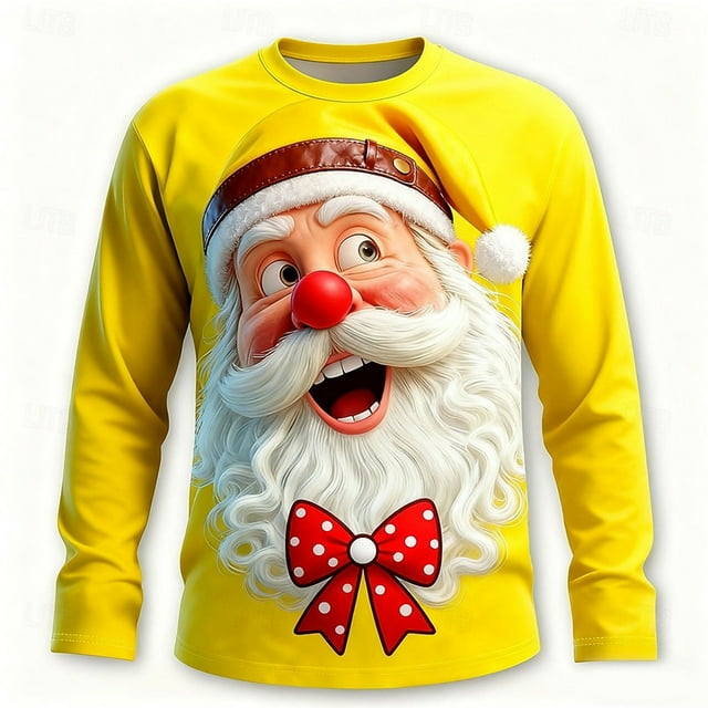 Amzcrzy Sudadera Para Hombre, Con Estampado Navideño, Informal, De Manga Larga Y Cuello Redondo, Color Amarillo, Xs