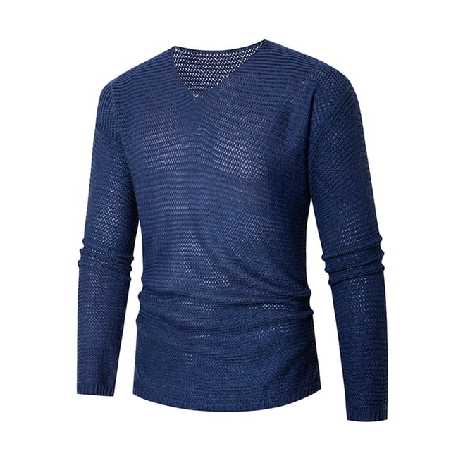 Annhoo Sweaters for Men V Neck Long Sleeve Breathable Basic Knit Shirts Casual Solid Color Fashion Workout Pullover Tops
