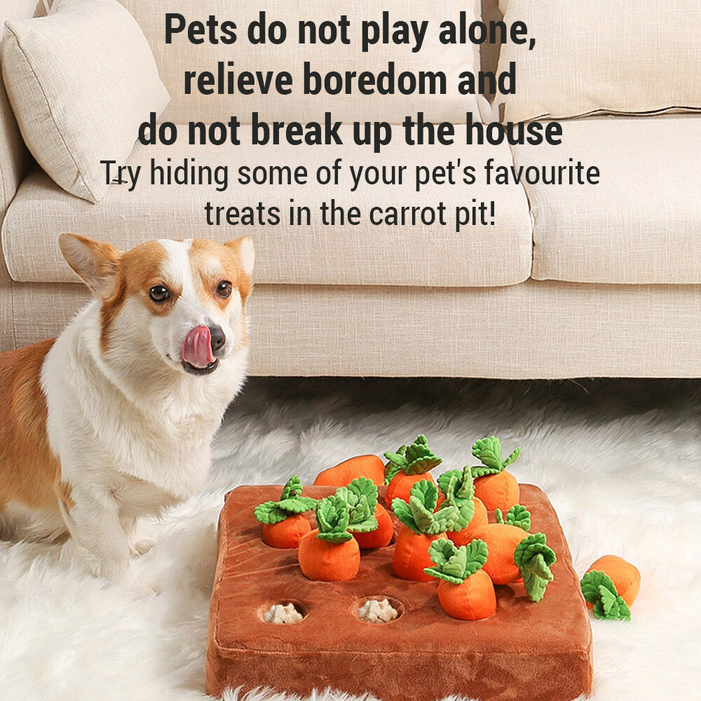 Carrot Interactive Dog Carrot Plush Toy Enrichment Dog Snuffle Puzzle Toys Cute Carrot Harvest Toy Pet Interactive Puzzle IQ Toy for Dogs and Cats