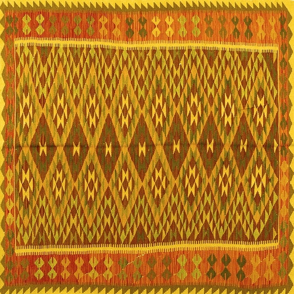 Ahgly Company Machine Washable Indoor Square Oriental Yellow Traditional Area Rugs, 8' Square