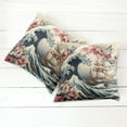 thumbnail image 6 of Ambesonne Nautical Throw Pillow Cover 2 Pack, Floral Japanese Wave Moon, 18", Blue Pink Eggshell, 6 of 7