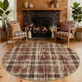 thumbnail image 3 of HIWEAVER Red Round 4' x 4' Distressed Neutral Plaid Area Rug for Living Room Washable Non Slip Modern Checked Indoor Carpet for Bedroom Decor Low Pile Farmhouse Floor Cover, 3 of 7