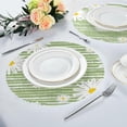 thumbnail image 6 of Cute Daisy Green Stripes Round Placemats Washable Placemats Non-Slip Heat-Resistant Table Place Mats for Dining Kitchen Holiday Party Table Decoration 15.4"-4PCS Table Mat, 6 of 7