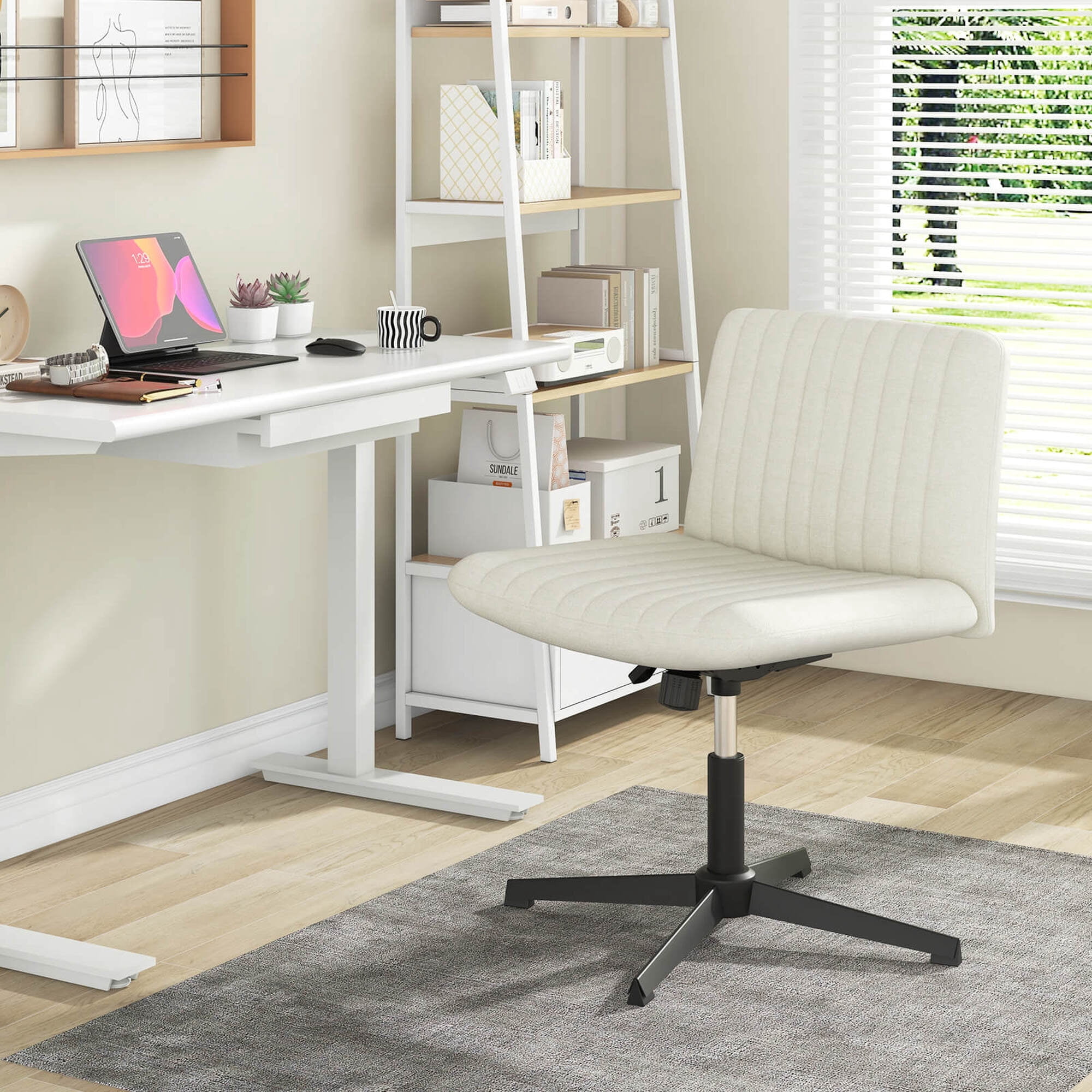 Costway Criss Cross Legged Office Chair Ergonomic Mid Back Computer Desk Chair Beige