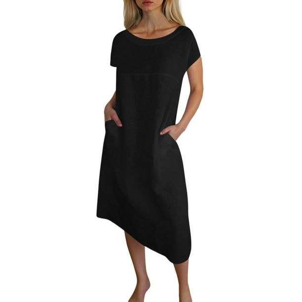 Vestido largo informal de verano para mujer - Cuello redondo con bolsillos para viajar
