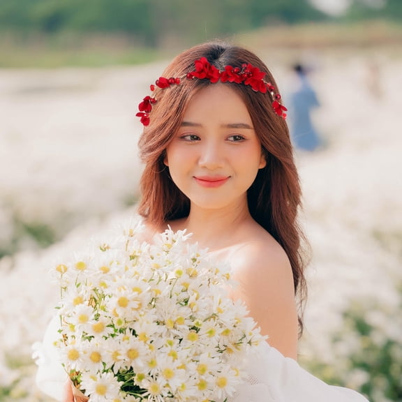 WEUVEB Bridal Hair Headband Rose Floral Accessory for Women Wedding 1Pack