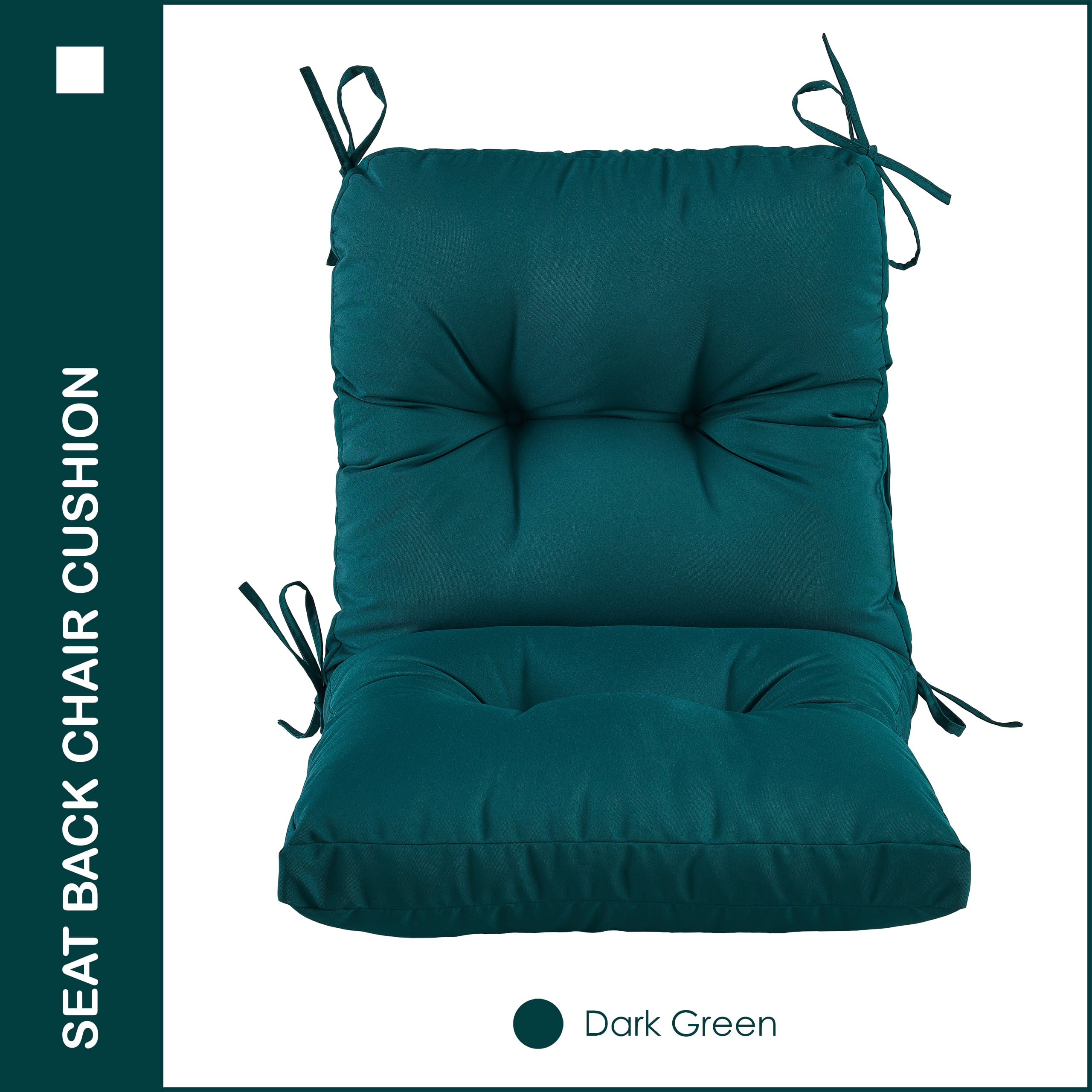 YOOZEKU Outdoor Indoor Seat Back Chair Cushions Set of 4,Waterproof Tufted Lawn Dining Chair Cushions for Patio Furniture with Ties,42x21inch, Dark Green