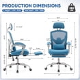 thumbnail image 5 of EDX Ergonomic Office Chair - High Back Mesh, Reclining with Lumbar Support, Adjustable Headrest, Footrest & Padded Arms, Blue, 5 of 9