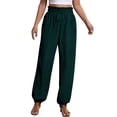 thumbnail image 3 of Kelon Women's Casual Pants, Womens Linen Pants Wide Leg Palazzo Capri Drawstring Casual Lounge Flowy Summer Beach Vacation Crop Trousers with Pockets, M, 3 of 6