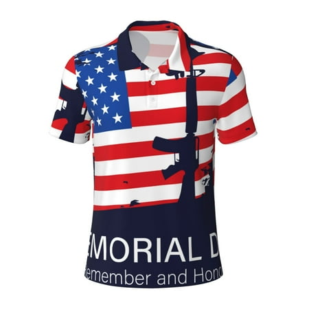 Cauagu Memorial Day Print Men s Polo Shirts Short-Sleeve Polo Shirts for Men Performance Golf Shirt Athletic Casual Collared T-Shirt-Small