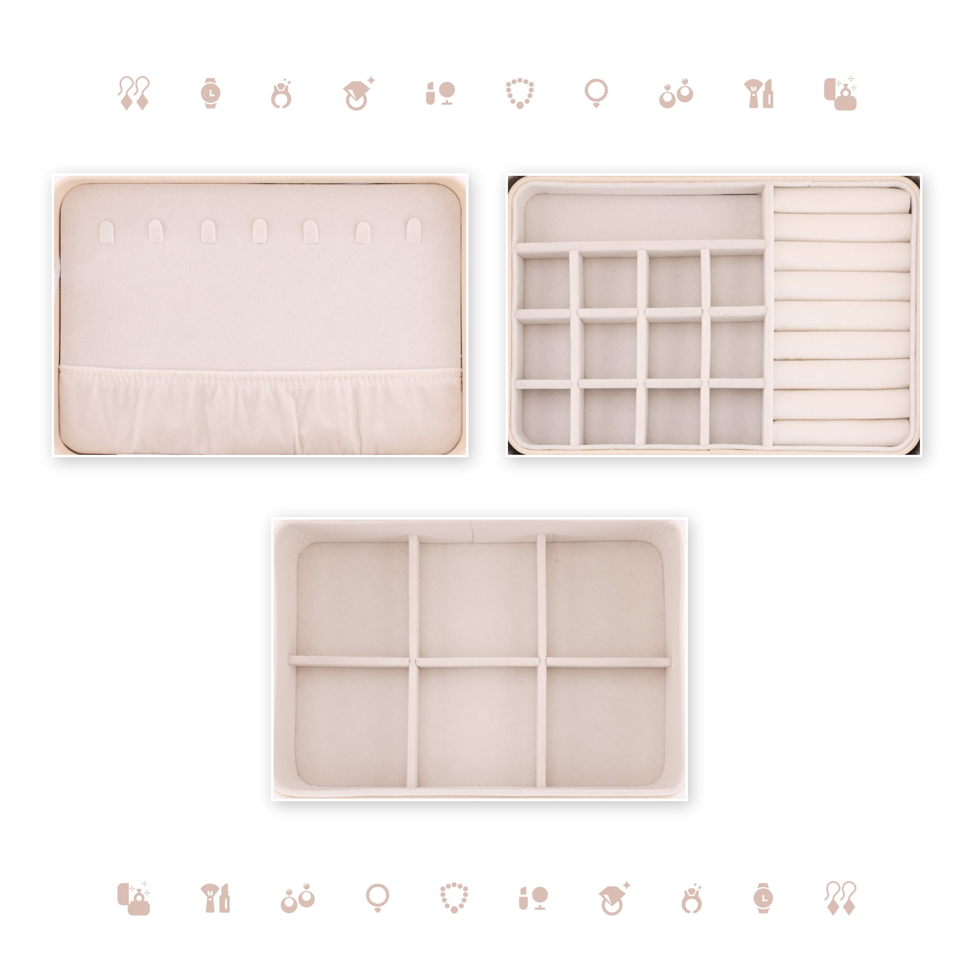 Unique Bargains 2 Layer PU Leather Jewelry Box Organizer Holder for Women Beige