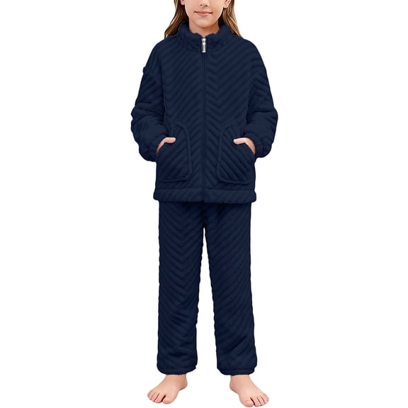 Coerni Boys Fuzzy Furry Outfits Cozy 2 Piece Zipper Pullover Sweatshirt and Jogger Pants Girl Winter Warm Thermal Set Tracksuit