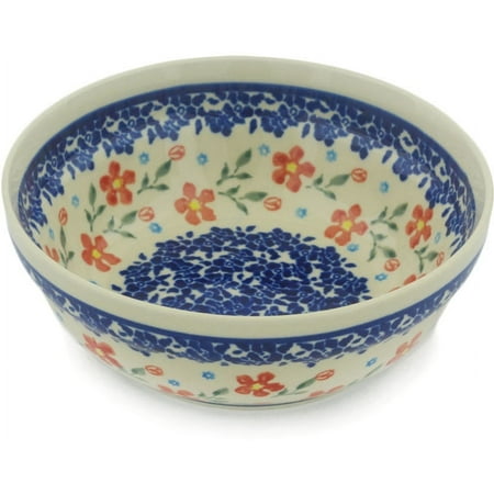 

Polish Pottery 6½-inch Bowl (Country Garden Theme) Hand Painted in Boleslawiec Poland + Certificate of Authenticity