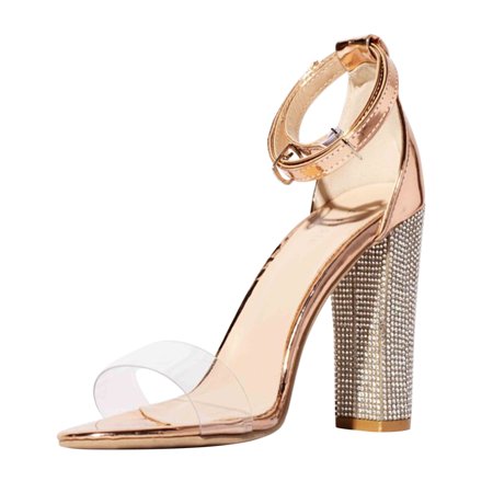 

Women Casual Solid Rhinestone Buckle Strap High Heels Peep Toe Sandals