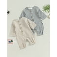 thumbnail image 7 of Infant Baby Girls Boys Rompers Stripe Buttons Crew Neck Long Sleeve Jumpsuits Fall Bodysuits, 7 of 7