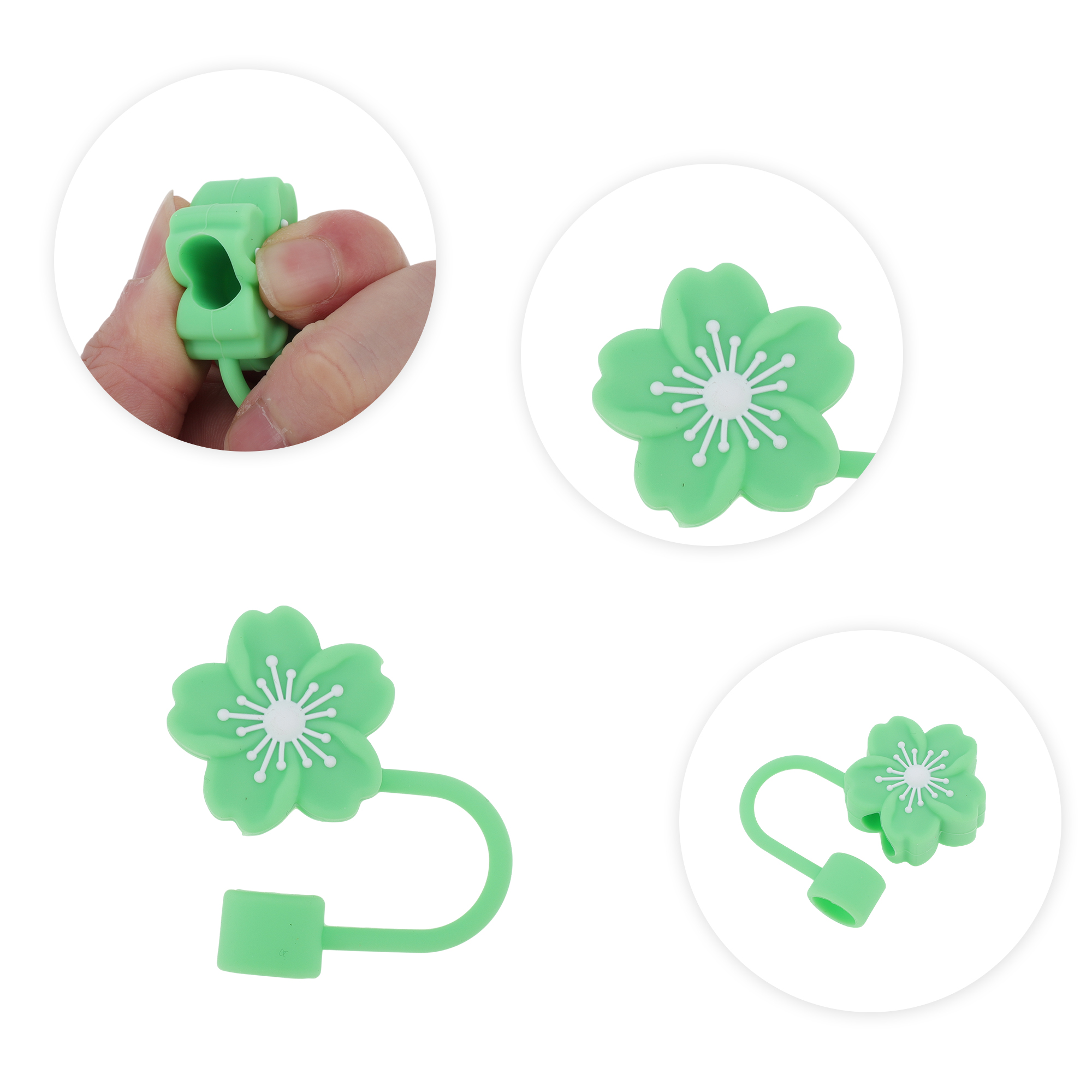 Unique Bargains 4Pcs Begonia Flower Straw Cover Cap For Cup Accessories Green