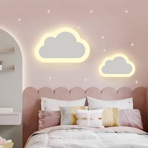 HIBIBUD Modern Cloud Wall Lamp Soft Warm/White Light Eye Protection Living Room Nursery Boys Girls Kids Bedroom Bedside Plug-in Night Lamp