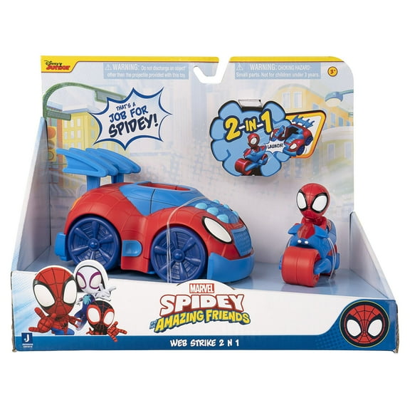 MARVEL Spidey and His Amazing Friends Web Strike 2-in-1 Vehicle - 7 inch Vehicle with Hidden Web Cycle and Built-In Figure
