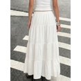 thumbnail image 2 of Women's White Multi Layer Maxi Skirt Drawstring Casual Summer Vacation Skirt, 2 of 11