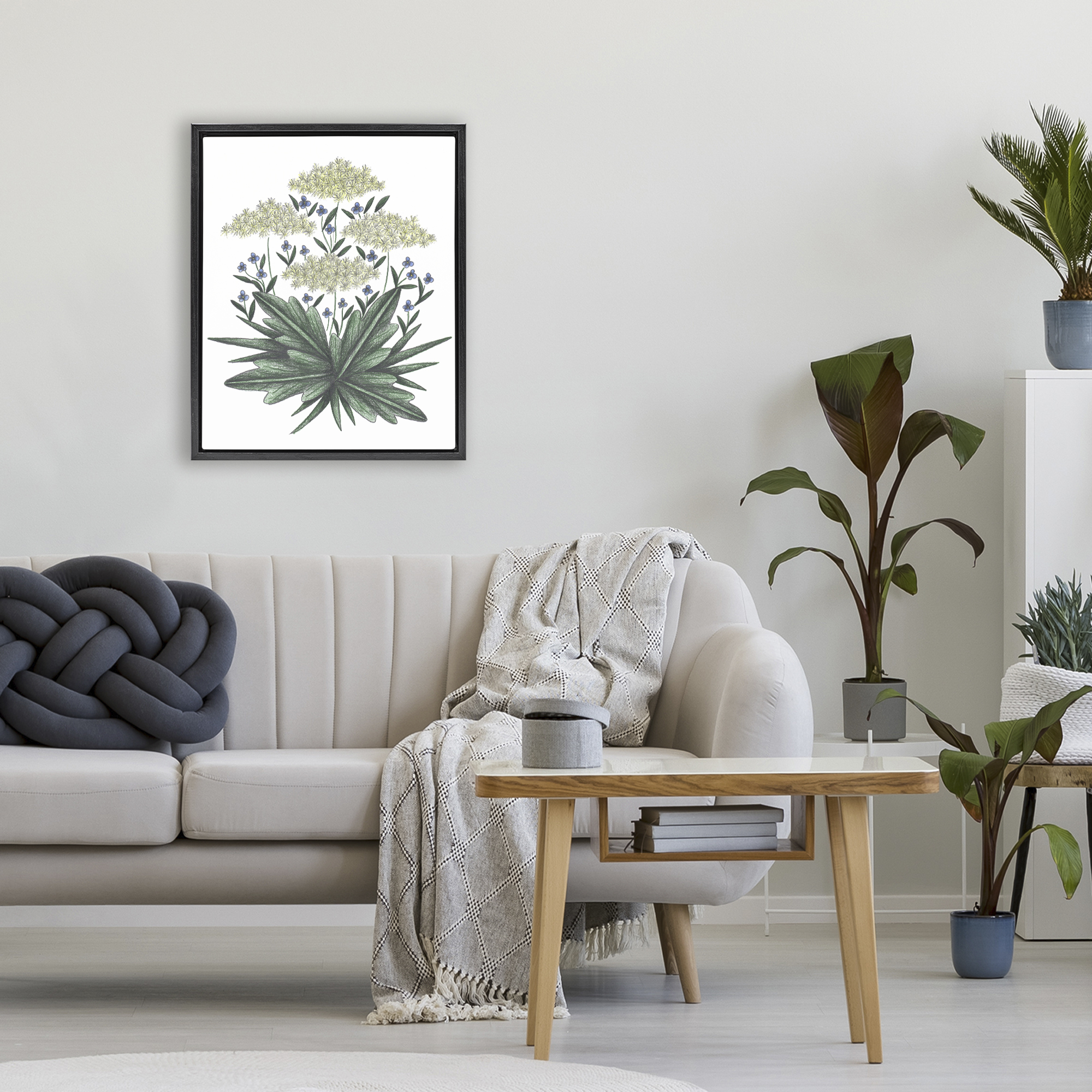 New Roots Vintage Sketch Black Framed Floater Canvas Wall Art, design by Cecilia Battaini