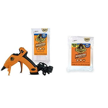 Gorilla Dual Temp Mini Hot Glue Gun Kit with 75 Hot Glue Sticks & Gorilla Hot Glue Sticks, Mini Size, 4" Long x .27" Diameter, 75 Count, Clear, (Pack of 1)