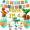 HEETON Roar I'm 4 Balloons T-Rex Four Cake Topper Dinosaur Birthday Cupcake Topper Jurassic Park Birthday Boy Party Supplies Decorations
