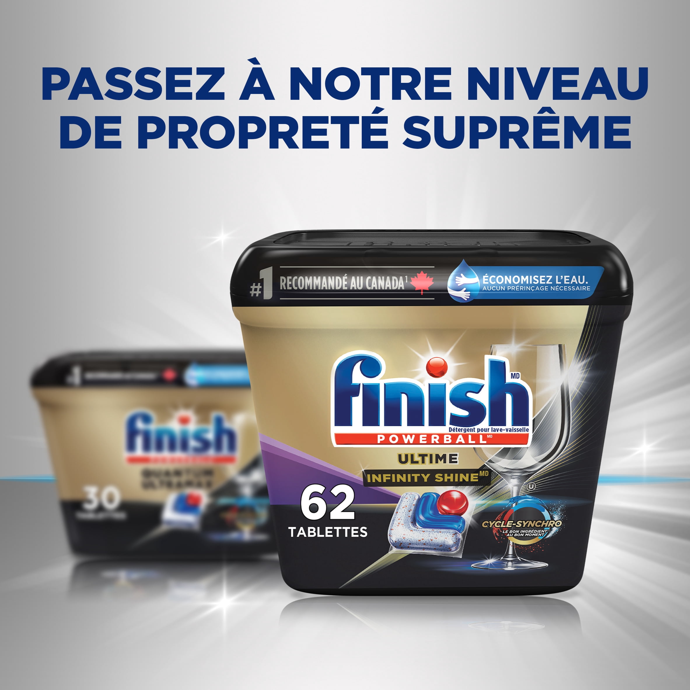 Finish® Quantum UltraMAX pastilles de détergent pour lave-vaisselle Diamond Shine, élimine les taches brûlées et séchées pendant 24 heures, pas de pré-rinçage nécessaire, 30 comprimés