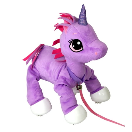 Peppy Pets Soft and Cuddly 11" Walking Purple Unicorn, with Leash