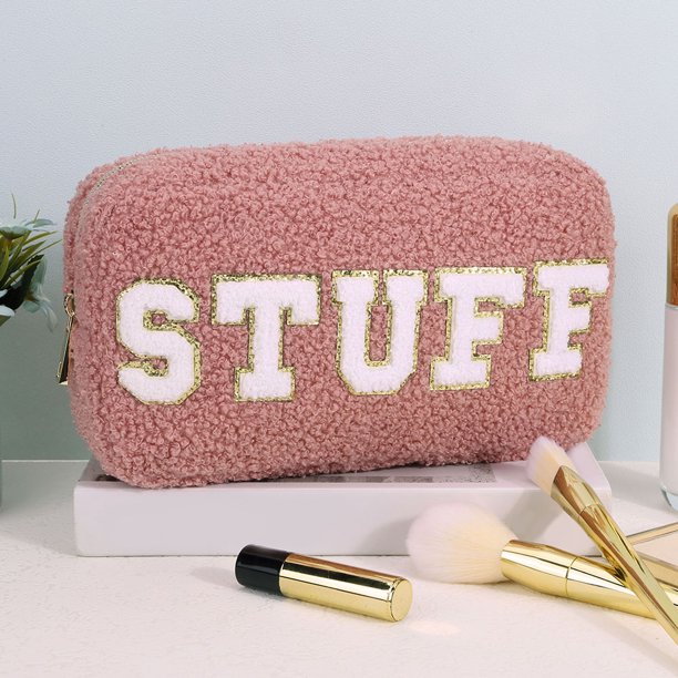 Bolso de la materia de la cara de la piel del pelo de la letra de Chenille con la felpa de los parches de la letra de Chenille