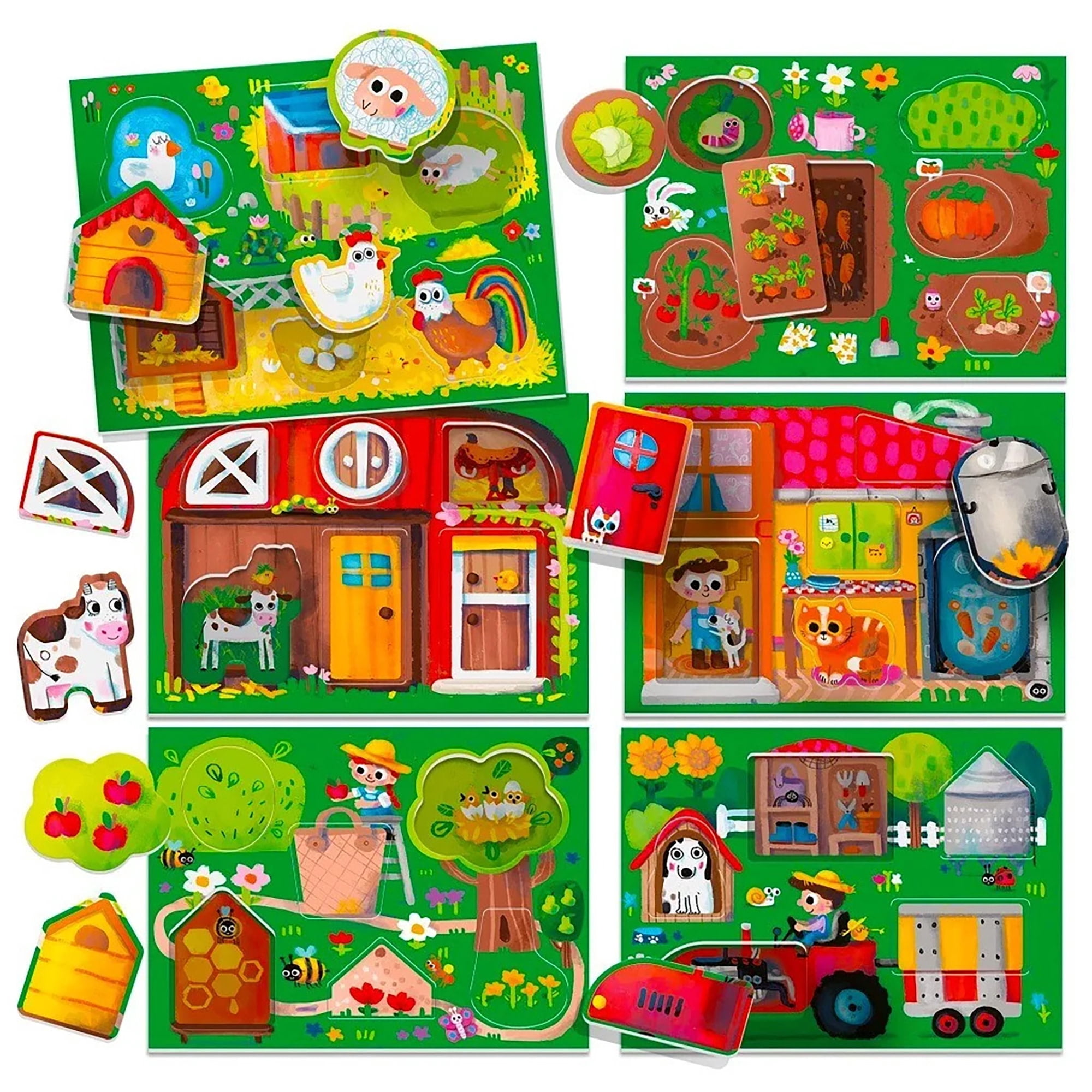 Headu: Play Farm Montessori - Matching & Sorting Game, Color-Shape Pairing, Animal & Object Reveal, Oversized Tiles, Farm Puzzle Scenes, Toddlers 2-4