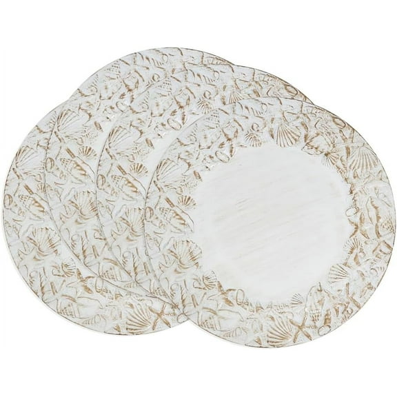 Fennco Styles Seashells Embellished Charger Plates 13" Round, Set of 4 - Natural Charger Plate for Home, Nautical Décor, Coastal Events, and Beach-themed Parties