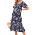 thumbnail image 2 of Vestidos Florales de para Mujer, Estilo Bohemio, Informal, de Verano, con Mangas Abullonadas, Estilo Occidental, MY112 Azul Marino L, 2 of 7
