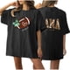 thumbnail image 2 of Puntoco Camiseta informal con estampado de doble cara para mujer, cuello redondo, hombros caídos, manga corta, 2 of 5