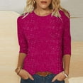 thumbnail image 2 of Sequin Tops for Women 2024 Crewneck Casual Long Sleeve Tops for Women Loose Fit Solid Color Softy Going Out Tops Trendy(Hot Pink,3XL), 2 of 4